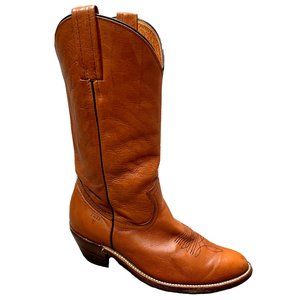 Vtg 1970s Frye Men's Western Cowboy Boot Brown Thick Leather MADE USA Size 9 D